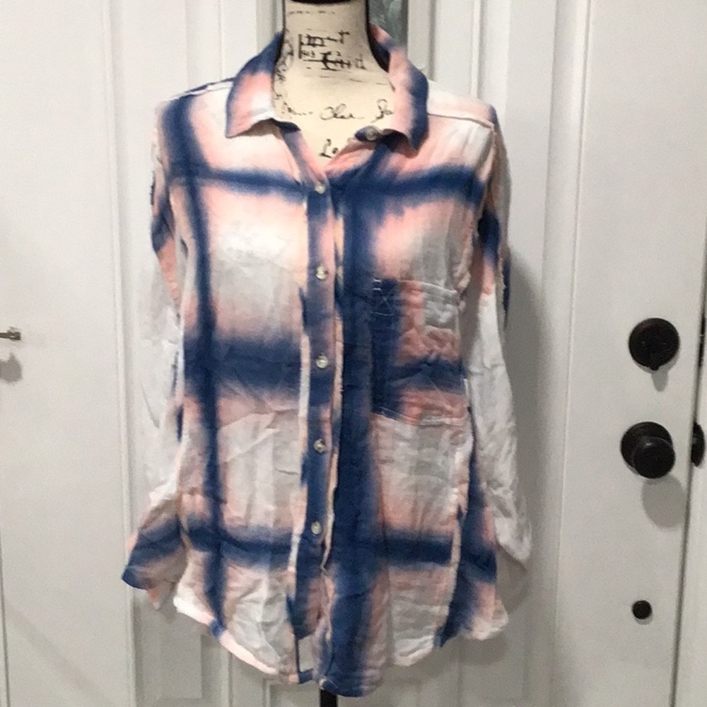 🆕 We The Free Tie Dyed Button Down Oversized Boho Shirt Long Sleeves Small